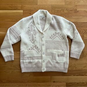 Barefoot Dreams Men’s Cream and Tan Patterned Cardigan